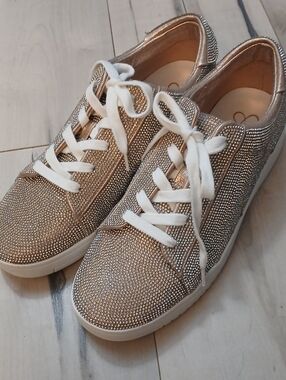 Jessica Simpson Women's Glitter Lace-Up Sneakers in Rose Gold.
